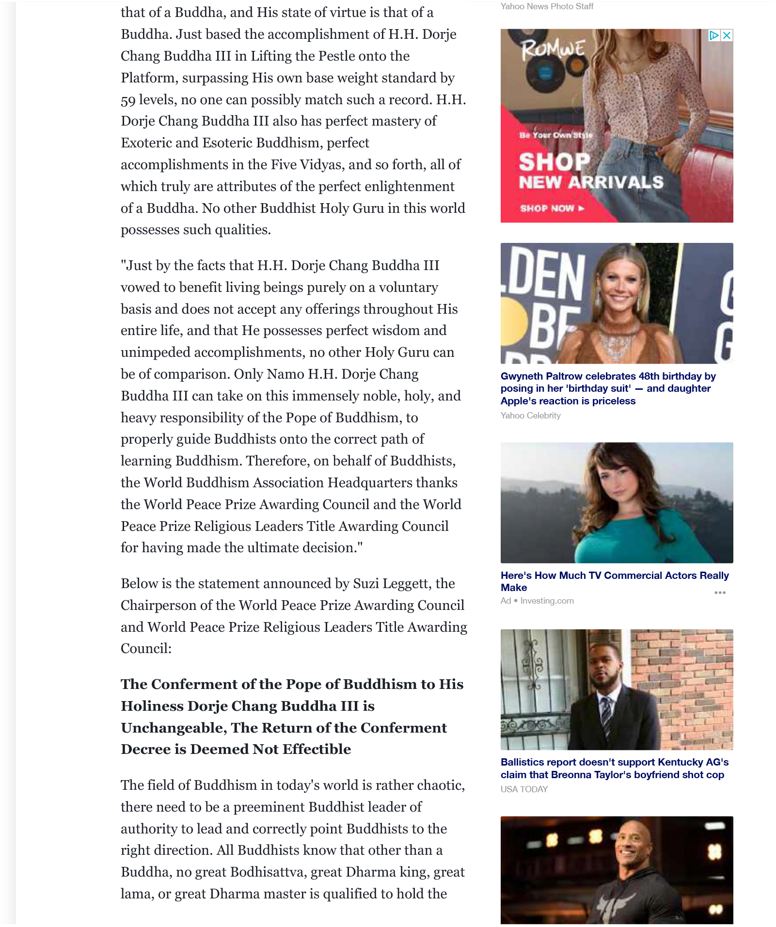 The World Peace Prize Awarding Council Together With Religious Leaders Title Awarding Council: The Conferment of the Pope of Buddhism to His Holiness Dorje Chang Buddha III is Unchangeable-图片5