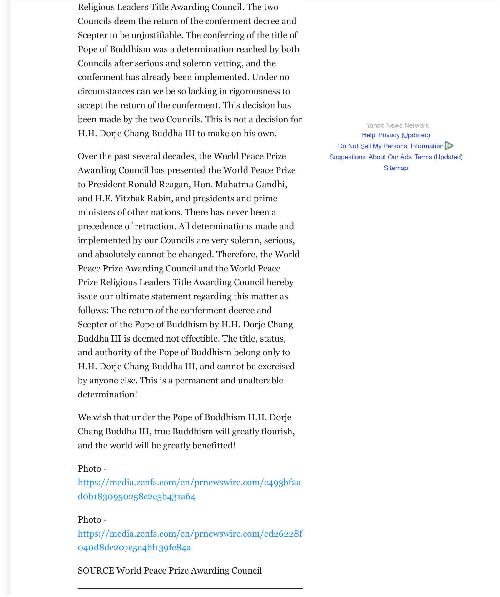 The World Peace Prize Awarding Council Together With Religious Leaders Title Awarding Council: The Conferment of the Pope of Buddhism to His Holiness Dorje Chang Buddha III is Unchangeable-图片8