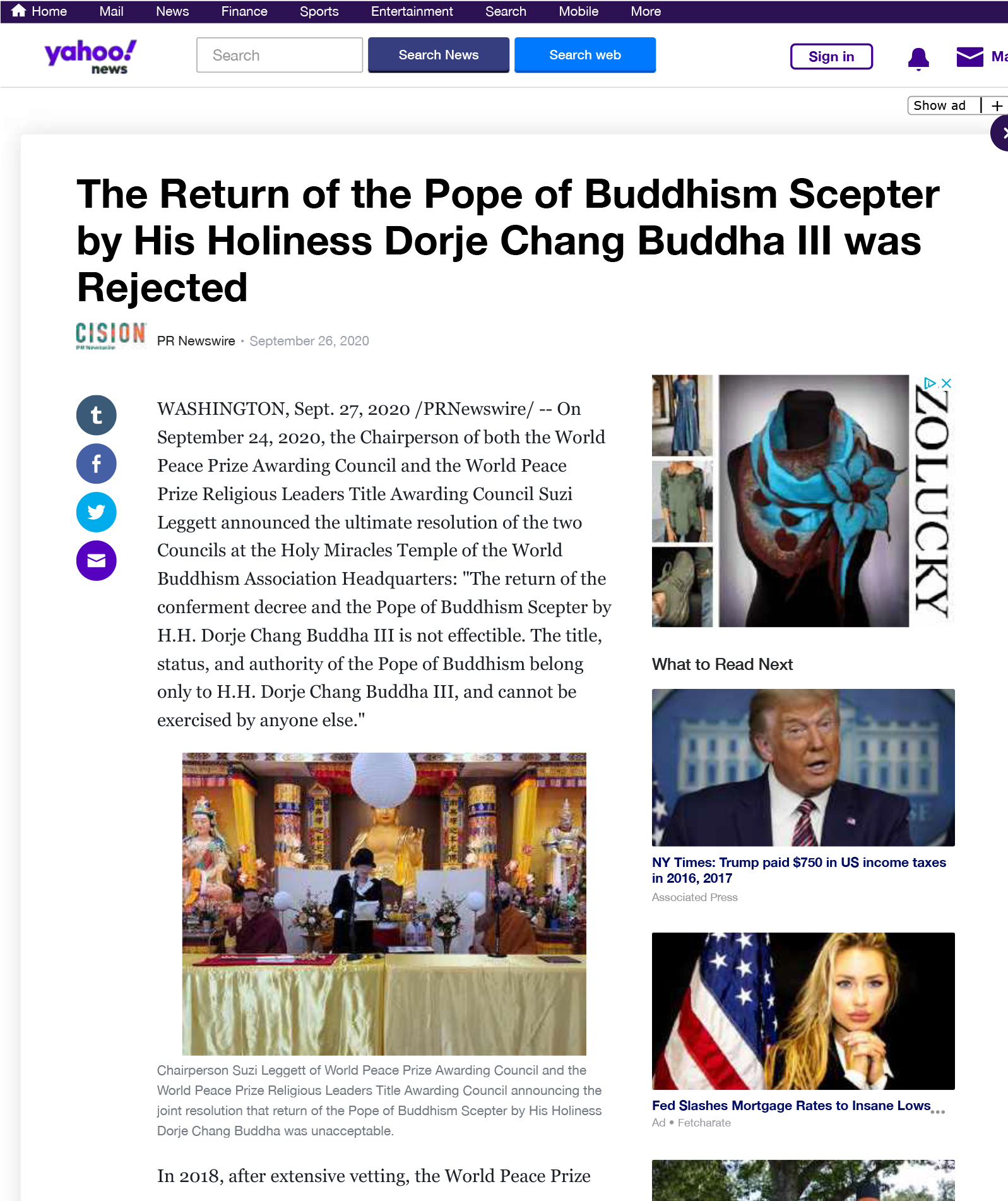 The World Peace Prize Awarding Council Together With Religious Leaders Title Awarding Council: The Conferment of the Pope of Buddhism to His Holiness Dorje Chang Buddha III is Unchangeable-图片2